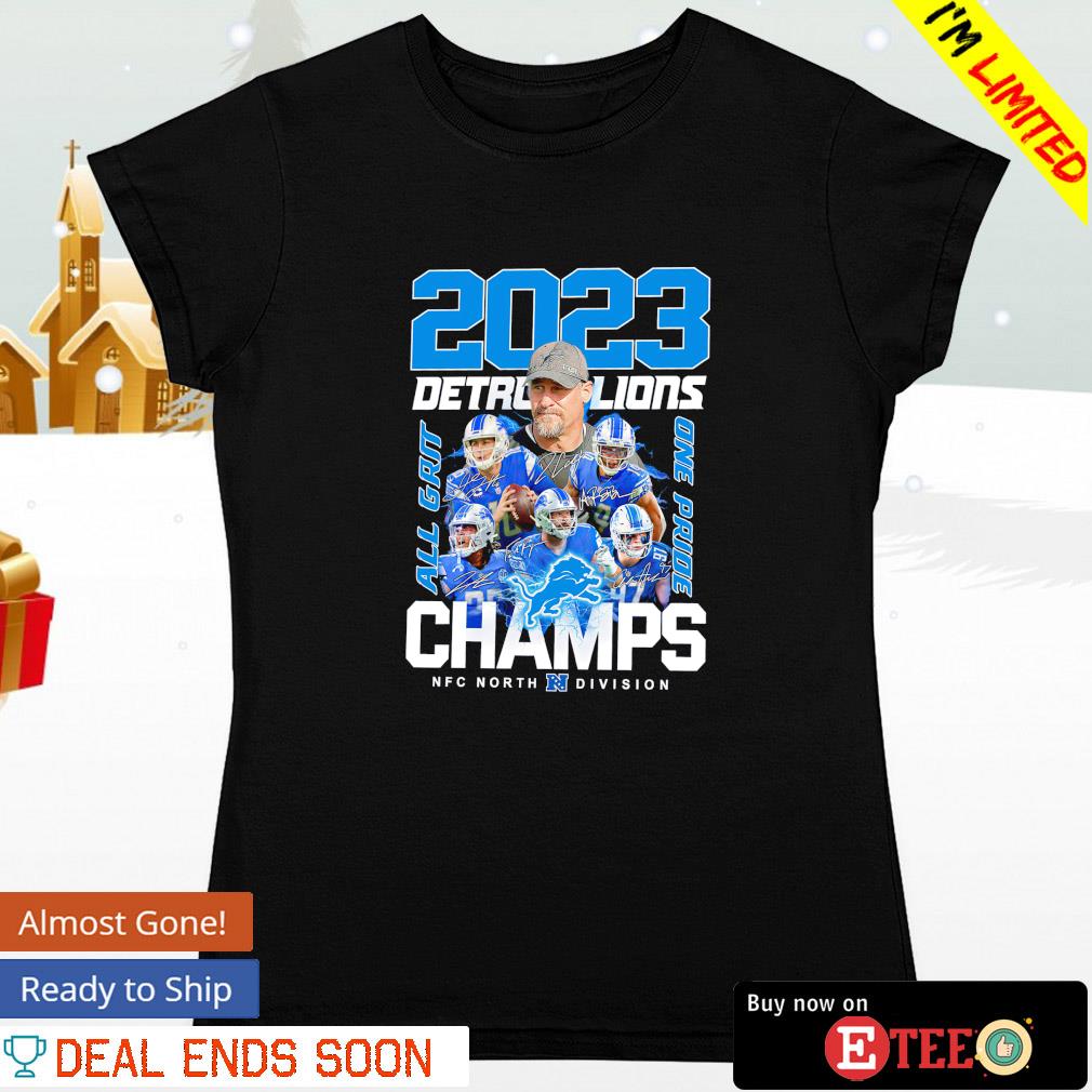 Detroit Lions 2023 all grit one pride NFC North Division Champs s ladies-tee